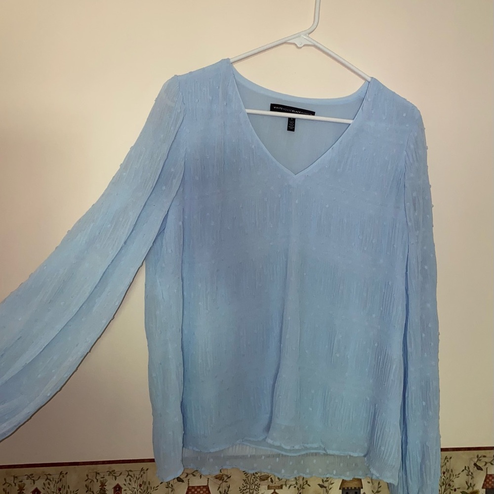 White House Black Market Sky Blue Textured Blouse